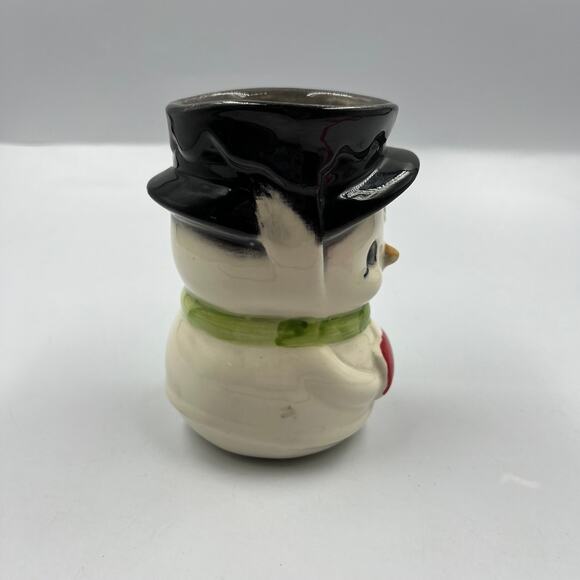 Vintage Hand Painted Ceramic Snowman Container Vase Jar Kitsch Cute Winter - Picture 10 of 10
